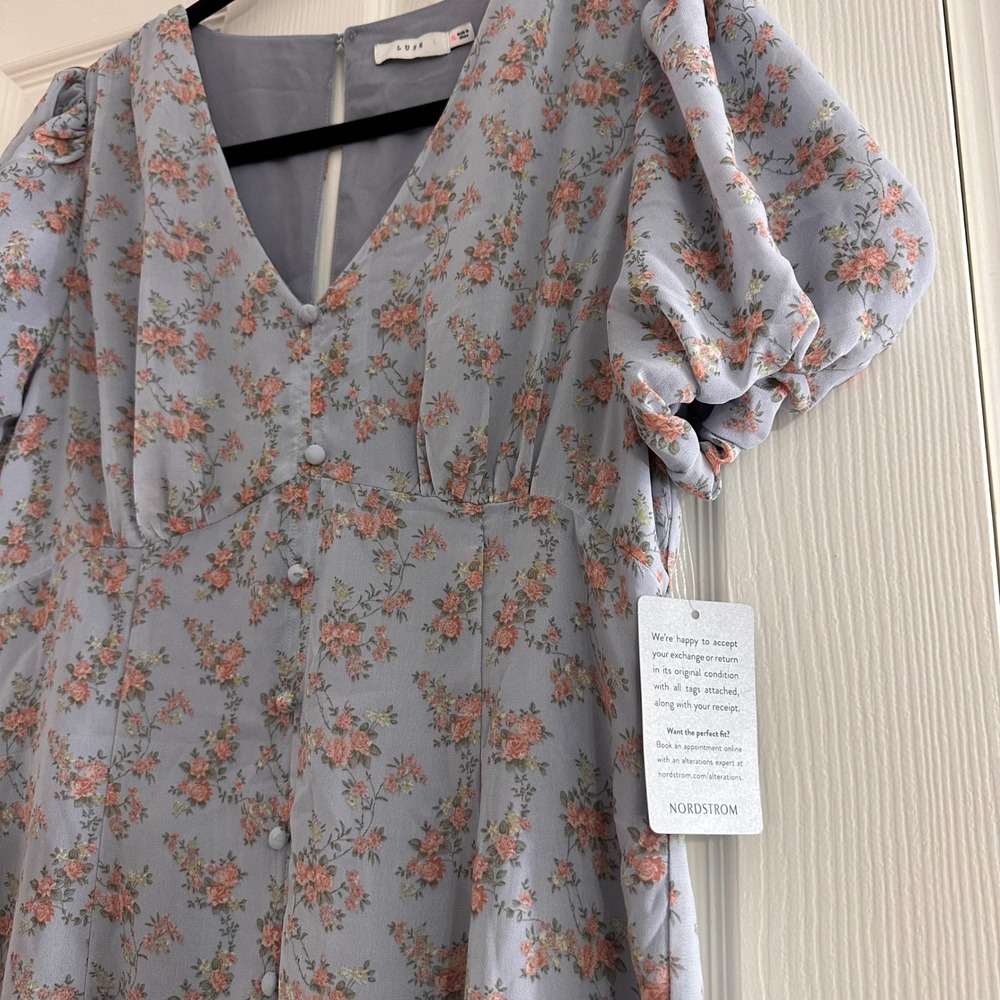 NEW‎ Lush Ditsy Floral Puff Sleeve Mini Dress Feminine Cottage Women's  XL - Picture 5 of 9